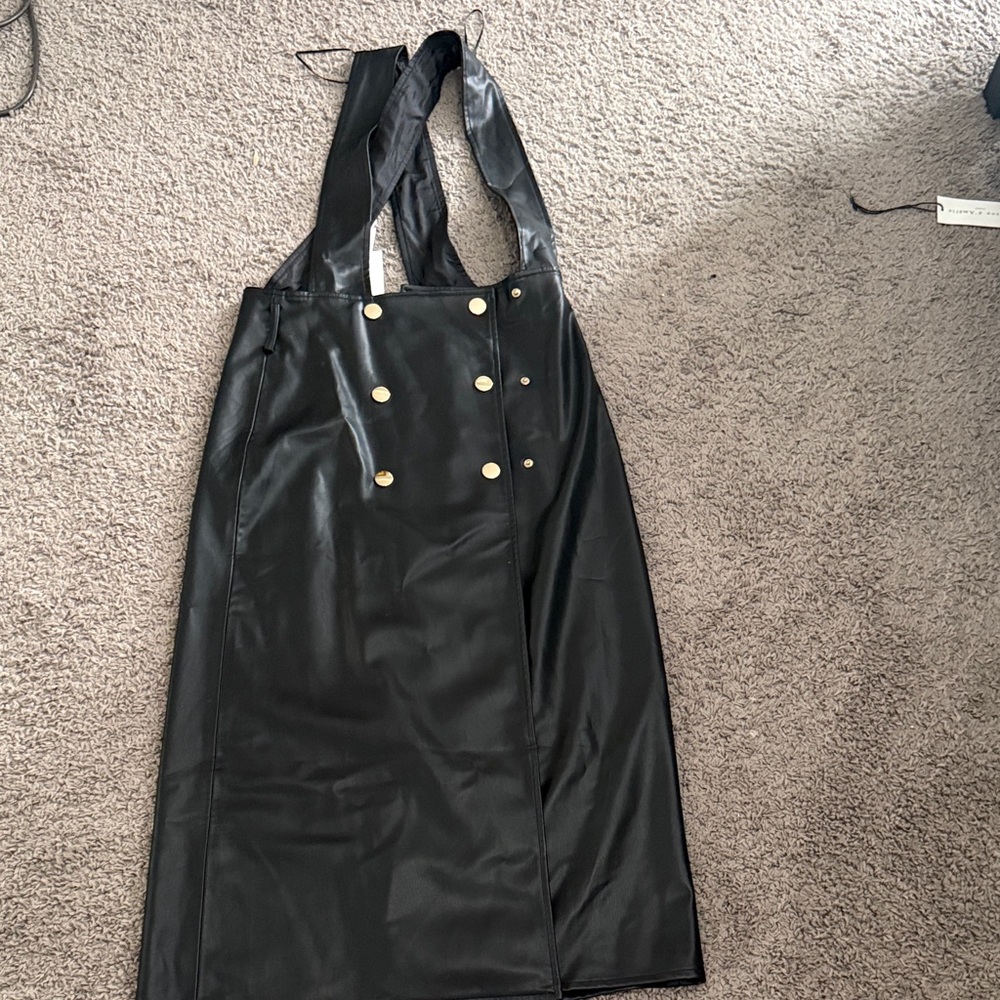 Zara Black Faux Leather Dress with Gold Accents